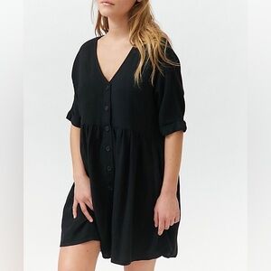 Uo Blake Button-down Frock Dress In Black
